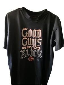 VTG 80s 1986 3D Emblem Harley Davidson "Good Guys Wear Black" Ft. Worth TX Sz XL - Picture 1 of 3