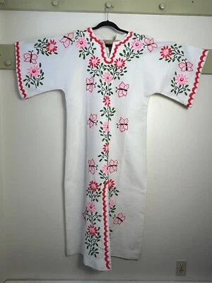 Boho Hand Embroidered Mexican Style Tunic Dress Women’s Vintage 70’s Large - Image 1 of 4