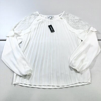 Blusa Plisada Floral Marfil Talla S Nueva con Etiquetas Express Manga Larga de Encaje Transparente Foto 1 de 4