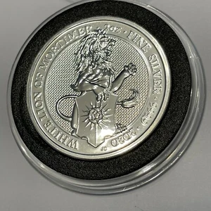 2020 White Lion of Mortimer Coin 2 Troy Oz .999 Fine Silver Medal Round 5 Pounds - Picture 1 of 7