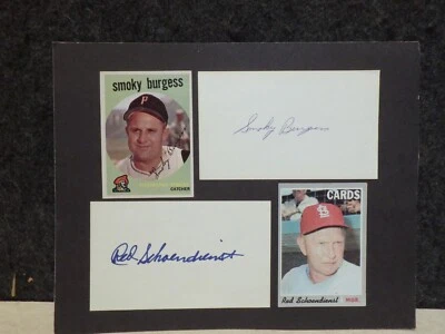 ORIGINAL RED SCHOENDIENST & SMOKY BURGESS AUTOGRAPH INDEX CARD w/ BASEBALL CARDS - Image 1 of 3