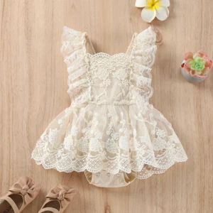 Newborn Baby Girl Ruffle Fly Sleeve Lace Romper Jumpsuit Tutu Dress Clothes - Picture 1 of 9
