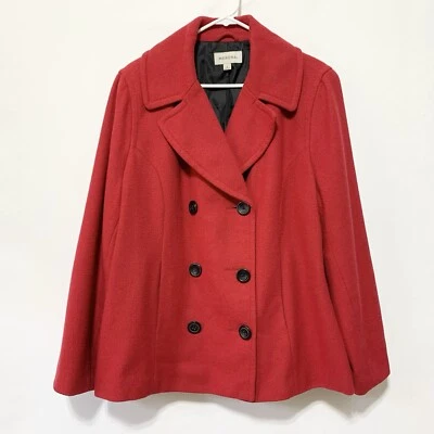 Chaqueta de chaquetón Merona para mujer roja mezcla de lana talla 2 abrigo de invierno de doble botonadura Foto 1 de 4