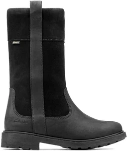 BNIB Clarks ASTROL HI GTX Girls Black Leather/Suede Waterproof Boots - Picture 1 of 7