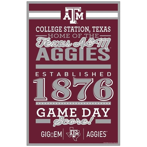 Texas A&M Aggies 11"x17" Wood Sign Established Design [NEW] NCAA Banner Wall Cover