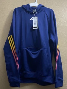Adidas Men’s Size Large Ti 3S Hoodie Dark Blue With Orange/Pink Sleeve Stripes - Picture 1 of 12