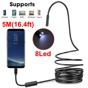 8 LED HD Snake Endoscope Borescope Inspection Camera for USB Type C Android PC - Picture 1 of 15