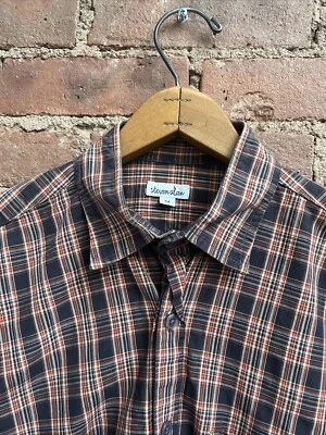 Camisa de hombre Steven Alan Inside Out, talla mediana, azul marino/naranja 100 % algodón EE. UU. Foto 1 de 4