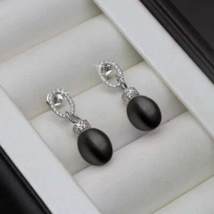 Genuine Freshwater Pearl & Simulated Diamond Drop Earrings - Picture 1 of 6
