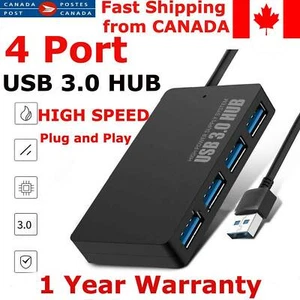 3.0 HIGH SPEED 4 PORT USB HUB MULTI SPLITTER EXPANSION DESKTOP PC LAPTOP - Picture 1 of 12