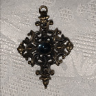 Vintage Dark Bronze Brooch With Blue Stone