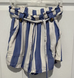 AMERICAN EAGLE Womens XS High Rise Belted Shorts Paper Bag Blue White Stripe AE - Picture 1 of 9