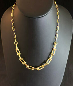 GOLD Plated Stainless Steel Necklace Chain Bridle Bit Equestrian Ball Link #4315