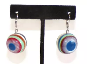 Sobral Pop Art Olho Grego Rainbow Stripe Greek Eye Orb Artist Made Earrings - Picture 1 of 7
