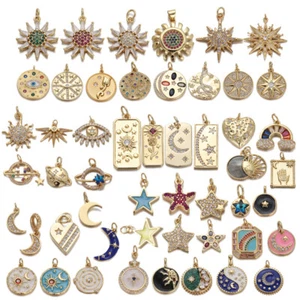 Gold Pendant Zircon Oil Drop Moon Star Necklace Bracelet Jewelry DIY Accessories - Picture 1 of 64