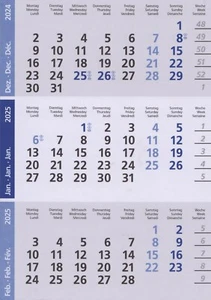 Kalendarium 2025 + 2026 für 3-Monats-Tischkalender Edelstahl - magnetisch (GB) - Bild 1 von 2