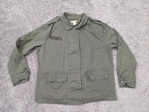 Paris Blues Jacket Womens Large Green Studs Full Zip Army Style - Picture 1 of 11