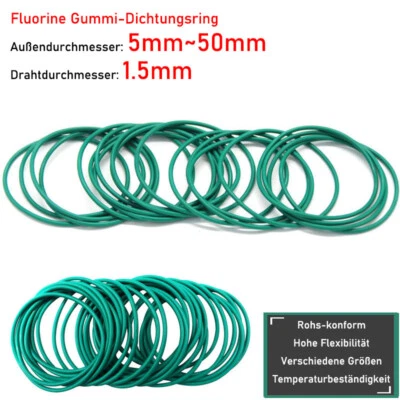 MARKENLOS 1.5mm Grün Fluorine Gummi-Dichtungsring Ölbeständige FKM Siegel O-Ring AD=5~50mm