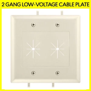 Dual 2 Gang Low-Voltage Wall Plate with Flexible Cable Opening Lite Almond - Imagen 1 de 3