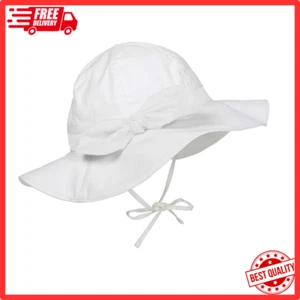 Baby Girl Summer Sun Hat 6-12 Months Bowknot UPF 50+ Wide Brim 100% Cotton White - Picture 1 of 8