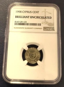 1998 CYPRUS CENT Coin - Brilliant Uncirculated NGC Graded - Picture 1 of 2