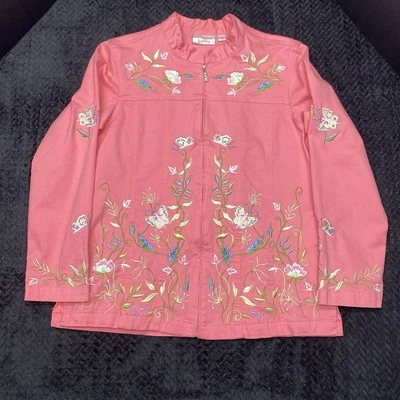QUACKER FACTORY JACKET PINK EMBROIDERED SEQUIN BEADS W MED. FAIRY COTTAGE - Image 1 of 4