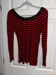 Jessica Simpson women Size small striped Paprika eclipse Long Sleeves Bling - Picture 1 of 4