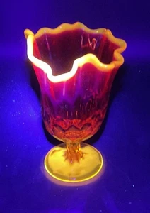 Vtg Fenton Art Glass Vase Thumbprint Amberina Handkerchief Swung w/ Pedestal - Picture 1 of 7