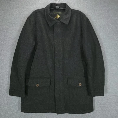 Orvis Jacket Mens Large Gray Wool Blend Quilted Field Coat Brown Leather Trim - Image 1 of 4