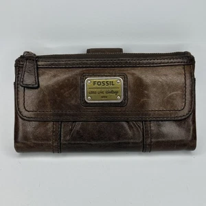 Fossil Long Live Vintage 1954 Lammfell gealtertes Leder faltbare Geldbörse Reißverschlüsse Druckknöpfe - Bild 1 von 22