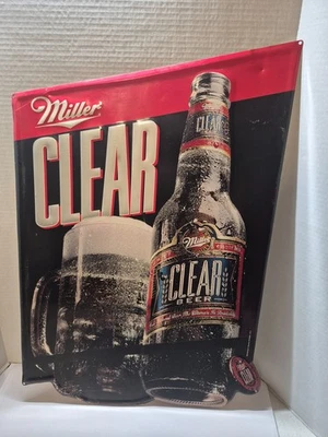 Very Rare Miller Clear Beer Tin Metal Sign Large 21" X 31" Bar, Garage, Shop - Image 1 of 4