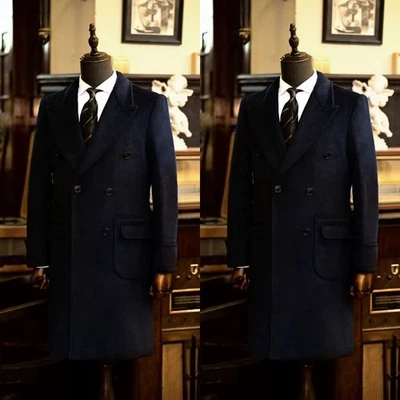 Formal Men's Long Overcoat Woolen Business Winter Outdoor Wear Men Long Jackets - Image 1 of 4