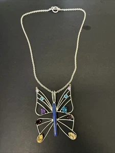 Vintage Jerry Harr Sterling Silber Schmetterling Halskette mit Edelsteinen signiert - Bild 1 von 7