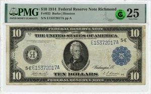 1914 $10 FRN Richmond PMG VF25 FR#922 GCC Green - Picture 1 of 2