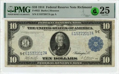 1914 $10 FRN Richmond PMG VF25 FR#922 GCC Green - Image 1 of 2