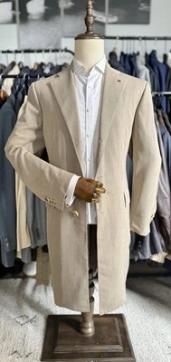 Nuevo sin etiquetas Increíble Abrigo Attolini Mezcla Seda/Algodón Taupe Cesare 40R US/50R IT Foto 1 de 4