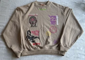 Loiter Hydra Multi Logo Lightning Thunder  Pullover Crewneck Tan Medium - Picture 1 of 4