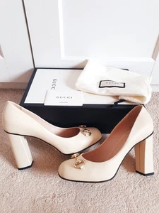 Gucci Ivory White Mirosoft Leather Court Shoes Heels Size UK 5.5 EU 38.5 US 8.5 - Picture 1 of 16