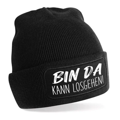 STATEMENT HQ Beanie Mütze mit Spruch BIN DA KANN LOSGEHEN – Strickmütze Geschenkidee
