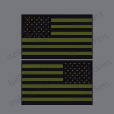 FL-15009 Subdued American Flag OD Green Black Window Decal Bumper Sticker Pair - Image 1 of 2