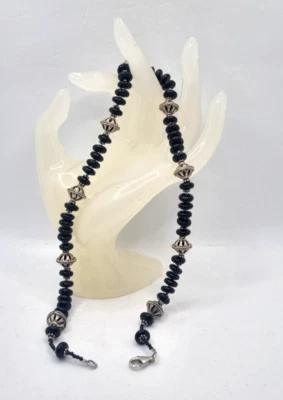 ARGENTO E ONICE COLLANA UOMO DONNA COLLANA UNISEX ARGENTO 925 NERO ONICE - Immagine 1 di 3