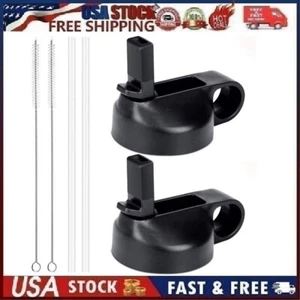 2 Pack Flgoo Straw Lid for Wide Mouth Water Bottle w/ Straws & Brushes / BLACK - Picture 1 of 11