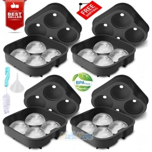 4Pack Black Round Silicone Ice Cube Ball Maker Tray 4 Large Sphere Molds Bar FDA - Picture 1 of 15
