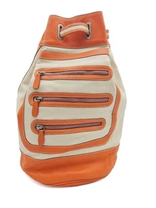 HOGAN Beige Canvas Orange Leather Backpack Shoulder Bag - Picture 1 of 11