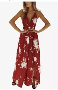 Womens Summer Floral Long Dress Ladies Boho Beach Holiday Maxi Dresses Sundress - Picture 1 of 7