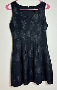 Ann Taylor Sleeveless Fit & Flare Black Floral Dress Size 0 Whimsy Goth - Picture 1 of 10