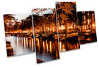 Amsterdam City Canal Night MULTI CANVAS WALL ART Boxed Framed