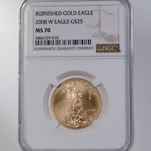 2008-W Eagle G$25 NGC Certified MS70 1/2oz Burnished Gold Eagle - Picture 1 of 4