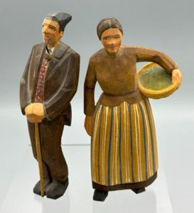 Estatuillas de pareja suecas de madera tallada a mano de arte popular tradicional SUECIA de colección - Imagen 1 de 11