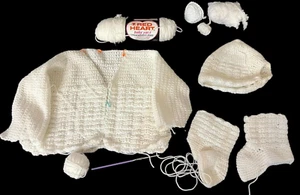 Baby Sweater Homemade Crochet White Hat Boots in the Process of Being Made - Picture 1 of 21